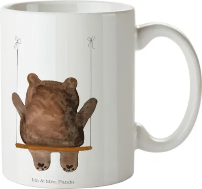 Produktbild von Mr. & Mrs. Panda Trinkbecher Bär Schaukel - Weiß - Geschenk, Pott, Verlust Trauer Trauergeschenk Traurig Trösten Trost Liebeskummer Liebe Verliebt, Teetasse, Kaffeebecher