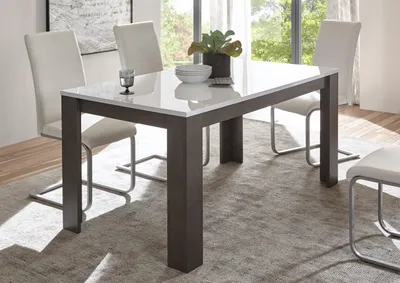 Produktbild von Esstisch Etero - Weiß Hochglanz Dark Concret - ausziehbar
