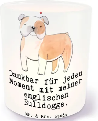 Produktbild von Mr. & Mrs. Panda Teelichthalter Glas Englische Bulldogge Moment - Transparent - Geschenk, Kerzenhalter, Outdoor Windlicht