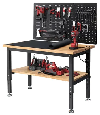 Image de Établi, hauteur réglable, rangement pour outils, 122 cm, prise européenne