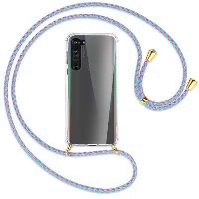 Produktbild von Handykette Backcover-Schutzhülle mit Band (Metall goldfarben) für Motorola Edge - pink/mint