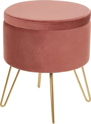 Obrázek produktu pro BELIANI Úložný taburet růžový samet 42 x 42 x 44 cm zlaté kovové nohy čalouněná podnožka glamour moderní design obývací pokoj
