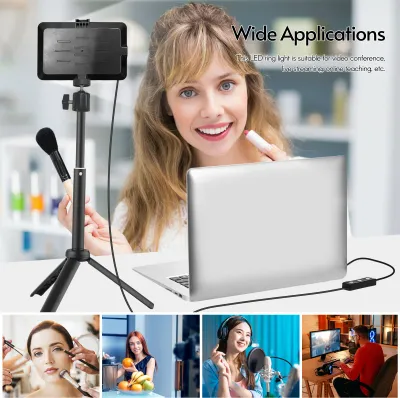 Image de Andoer Kit d'éclairage USB pour vidéoconférence avec 3 * lampes vidéo LED 5600K dimmable + 3 * trépieds de bureau + 3 * adaptateur de montage rotatif 180��� + 12 * filtres de couleur (rouge/jaune/bleu/blanc) pour la diffusion en direct d'enregistrements vidéo en ligne Réunion d'enseignement