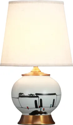 Produktbild von Fine Asianliving Chinesische Tischlampe Porzellan mit Lampenschirm E27 Orientalische Tischleuchte Keramik Nachttischlampen Schlafzimmer Wohnzimmer
