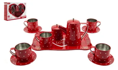 Produktbild von Rotes Blechgeschirr, 14-teilig, im Karton (34 x 24 cm)