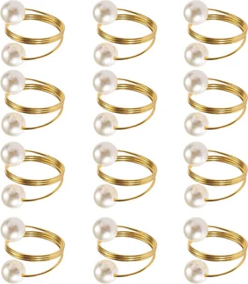 Produktbild von 12/20 Stück Serviettenringe mit Kunstperlen, Serviettenringschnallen, Serviettenhalter mit Metallfeder, für Hochzeit, Geburtstag, Tischdekoration