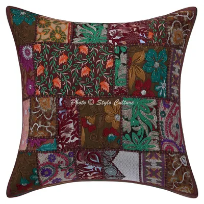 Kissenbezug 50x50 cm Braun Patchwork Baumwolle Boho