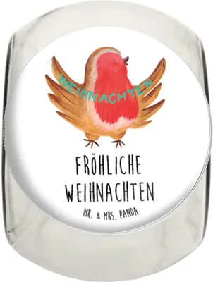 Produktbild von Mr. & Mrs. Panda Teedose Rotkehlchen Weihnachten L 870ml - Weiß - Geschenk, Frischhaltedose, glasbehälter, Weihnachtsgruß, Bonbonglas, Winter, Frohe, Xmas, keksglas