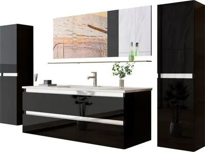 Produktbild von Kairo Badmöbel Set 120 cm Schwarz mit Keramik-Waschtisch