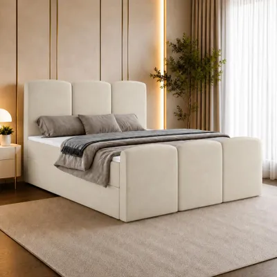 Produktbild von Boxspringbett SAVIO 180x200 cm mit Bettkasten, Bonell-Matratze H3 und Topper – Samt Beige