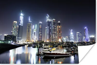 Produktbild von MuchoWow® Poster Dubai Marina in Nacht gehüllt 90x60 cm - Schlafzimmer