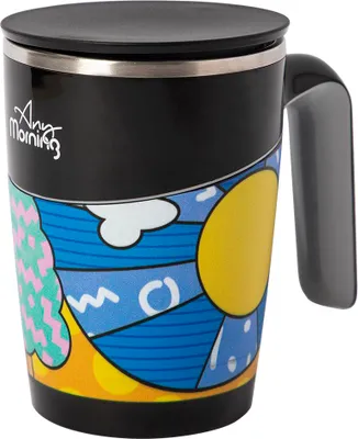 Produktbild von Any Morning Thermobecher mit Henkel und Deckel, Kaffeebecher aus Edelstahl, Coffee to go Becher, Thermotasse, Isolierbecher für Zuhause oder Büro, 470 ml