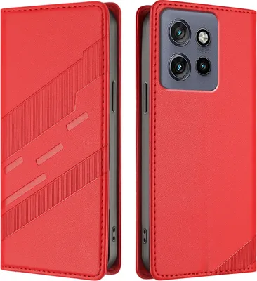 Produktbild von Hülle für Motorola ThinkPhone 25/Edge 50 Neo, Kunstleder Brieftaschen Handyhülle mit Kartenfach und Standfunktion Rot