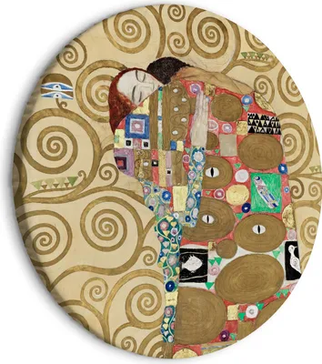Produktbild von Italienischer Leinwand Rundes Bild - The Fulfillment of Gustav Klimt - An Abstract Portrait of a Couple in an Embrace 40x40 cm Reproduktionen l-G-10005-bc-a
