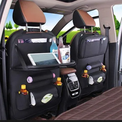 Zdjęcie produktu dla Organizer do samochodu, czarna skóra PU, uchwyt na tablet, zestaw 2 sztuk