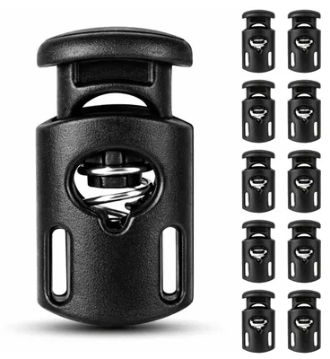 Kordelstopper 10er-Set, schwarz, 1-Loch, für Kordeln bis 5 mm