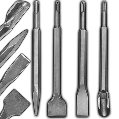 Image de jeu de 4 forets et burins en métal robuste, marteau de démolition, SDS-Plus, y compris burin pointu, burin plat, burin à copeaux Retoo