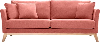 Produktbild von Miliboo - Skandinavisches Sofa aus terracottafarbenem Stoff mit Samteffekt, abnehmbarem Bezug und hellem Holz 3-Sitzer OSLO
