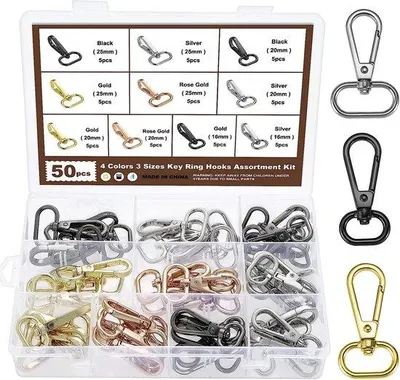 Imagen del producto de Uniqoos® Juego de 50 mosquetones giratorios con argolla – Mosquetones metálicos de 360° de rotación, en 4 colores, para manualidades, joyería y llaveros