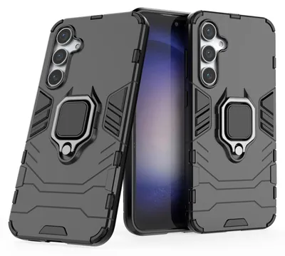 Productafbeelding van MobyDefend Hoesje - Geschikt voor Samsung Galaxy S23 FE  -  Dubbelgelaagde Pantsercase Met Standaard - Zwart