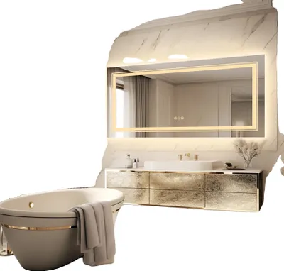 Image de Miroir de salle de bain LED, capteur tactile, luminosité réglable, 55x28 pouces
