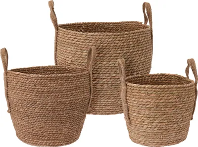Produktbild von 3er Set Körbe mit Griffen, braun, universell einsetzbar, verschiedene Größen, geflochtene Körbe