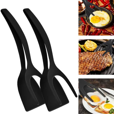 Productafbeelding van 2-in-1 Spatel en Tang voor de Keuken, 2 Stuks Silicone Eierspatel