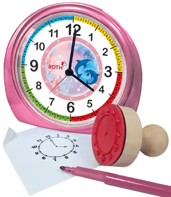 Produktbild von ROTH Kinderwecker & Stempel-Set "Delfine" rosa
