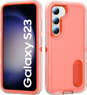 Immagine prodotto di Custodia per Samsung Galaxy S23 Custodia protettiva antiurto ibrida a tre strati con supporto Arancione