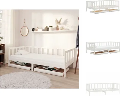 Produktbild von vidaXL Tagesbett mit Schubladen 90x200 cm Weiß Massivholz Kiefer -  Betten & Bettgestelle