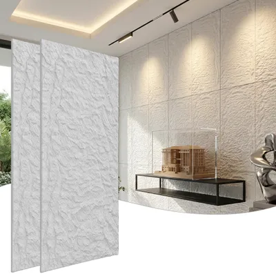 Productafbeelding van YARDIN Massieve wandpanelen met een natuurlijke steenlook, 5 cm dik, 2 stuks. Gestructureerde binnenbekleding in zuiverwit, model B