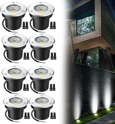 Image de Spot LED encastré au sol 5 W, lot de 8 spots ronds, éclairage LED d'extérieur IP65, éclairage de jardin et d'allée, blanc