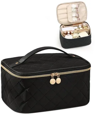 Image de Grand sac de voyage pour femme, style matelassé, avec poignée et séparateur (noir)