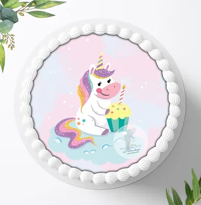Produktbild von Für die Geburtstags Torte ein Tortenaufleger, Zuckerbild mit dem Motiv: Einhörner, Essbares Foto für Torten, Fondant, Ø 20cm, 0264z