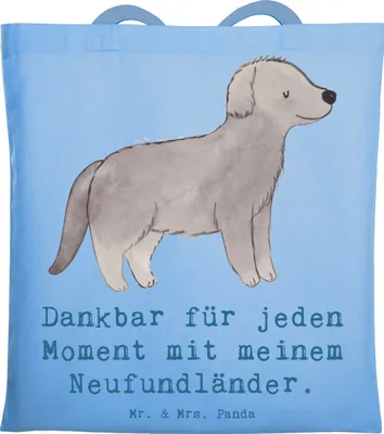 Produktbild von Mr. & Mrs. Panda Shopping Tasche Neufundländer Moment - Sky Blue - Geschenk, Jutebeutel, Newfoundland, Tote Bag, Einkaufstasche, Schultasche, Tragetasche