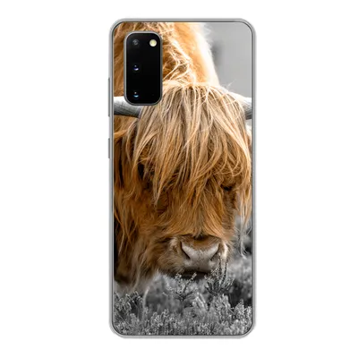 Produktbild von MuchoWow® Handyhülle Schutzhülle Hülle für Samsung Galaxy S20 Scottish Highlander - Pflanzen - Schwarz - Weiß Silikon Softcase Handy Hülle - Bild
