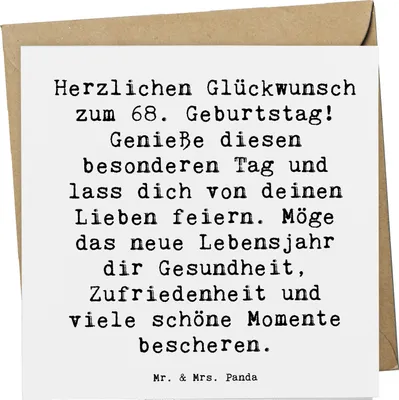 Produktbild von Mr. & Mrs. Panda Glückwunschkarte Spruch 68. Geburtstag Freude - Weiß - Geschenk, Alles gut zum, Happy Birthday, Alter, doppelkarte, Lebensjahr, faltkarte, Grußkarte