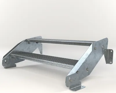 Produktbild von Stahltreppe 2 Stufen bis Höhe 44 cm, Laufbreite : 110 cm kein Geländer ST 2 (31 / 31 mm gezackt)