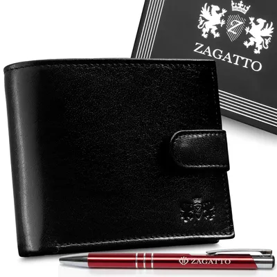 Zdjęcie produktu dla Portfel męski skórzany czarny poziomy skóra naturalna ochrona RFID ZAGATTO