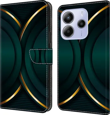 Produktbild von CLM-Tech Handyhülle kompatibel mit Xiaomi Redmi Note 14 5G Hülle - Tasche aus Kunstleder - Klapphülle mit Ständer und Kartenfächern goldener Rand Kontur