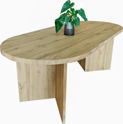 Produktbild von Esstisch 204 x 90 cm Holz Wildeiche-Optik gerade Kante oval V-Gestell OVI