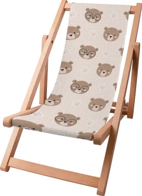 Produktbild von Dreamroots Kinder Liegestuhl klappbar Holz bis zu 130 kg, Sonnenliege klappbar mit 3-stufiger Neigungsregulierung der Rückenlehne, Cute Bear