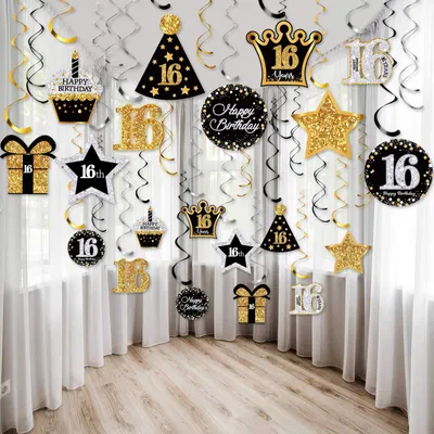 Immagine prodotto di 30 articoli per la decorazione di una festa di 16 anni: decorazioni a spirale scintillanti