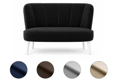 Zdjęcie produktu dla Sofa 2-osobowa RETRO 130x70 cm – sofa wypoczynkowa, mini sofa, sofa do salonu – białe nogi – czarna welurowa