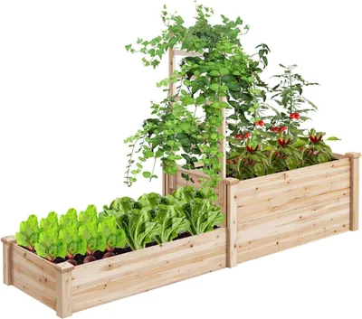 Produktbild von GOPLUS Blumenkasten mit Rankgitter, Hochbeet mit Spalier, Pflanzkasten mit offenem Boden, Gartenspalier aus Tannenholz, Kräuterbeet Gartenbeet für Hof