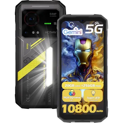Produktbild von HOTWAV Hyper 7 5G Outdoor Smartphone, 20GB+256GB 280LM Campinglicht Handy 10800mAh Baustellenhandy 6.6”FHD+120Hz 64MP+32MP IP68/IP69K/NFC, Gelb