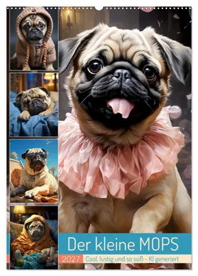Produktbild von Der kleine Mops (Wandkalender 2027 DIN A2 hoch), CALVENDO Monatskalender