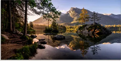 Produktbild von ARTland Glasbild Sommermorgen Berchtesgadener Alpen Größe: 100x50 cm