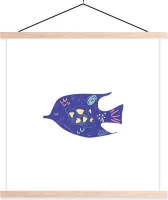 Produktbild von MuchoWow® Textilposter Fisch - Lila - Pastell 60x60 cm mit holzfarbenen Rahmen - Wanddekoration