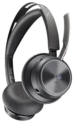 Image de Casque HP Poly Voyager Focus 2-M USB-C, adaptateur USB-C/A, modèle spécialisé, filaire et sans fil, idéal pour le bureau à domicile ou en voiture, fréquence de 20 à 20000 Hz, poids de 175 g, couleur noire